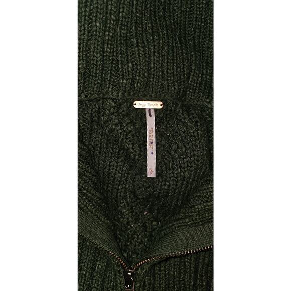 New FREE PEOPLE Driftwood Cable Polo SWEATER $168 SMALL Quarter Zip Green - Picture 4 of 5